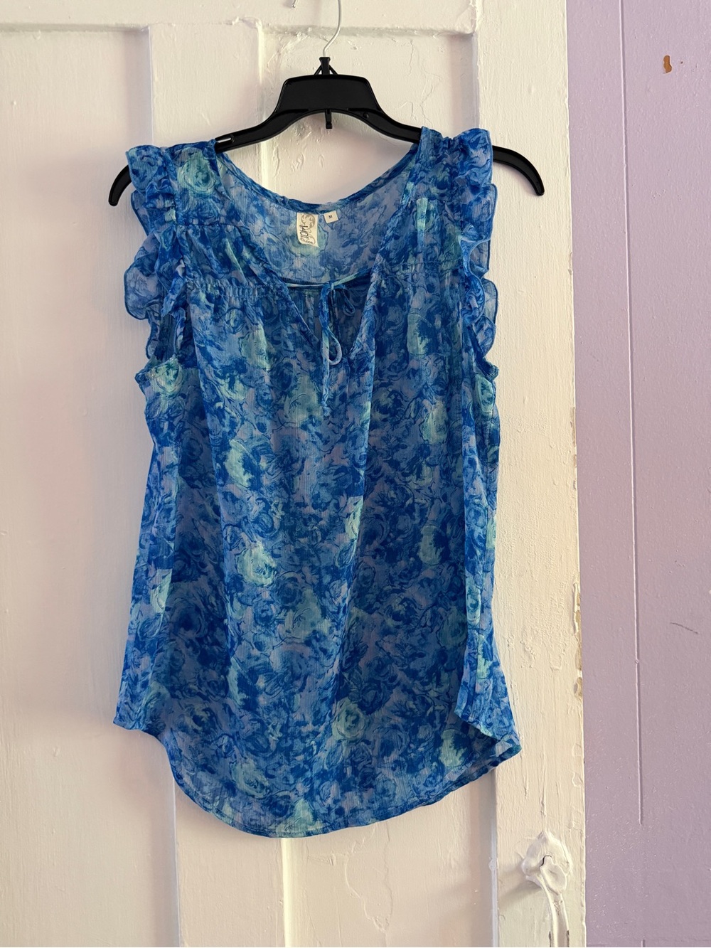Luxe Blue Floral Ruffle Strap Camisole